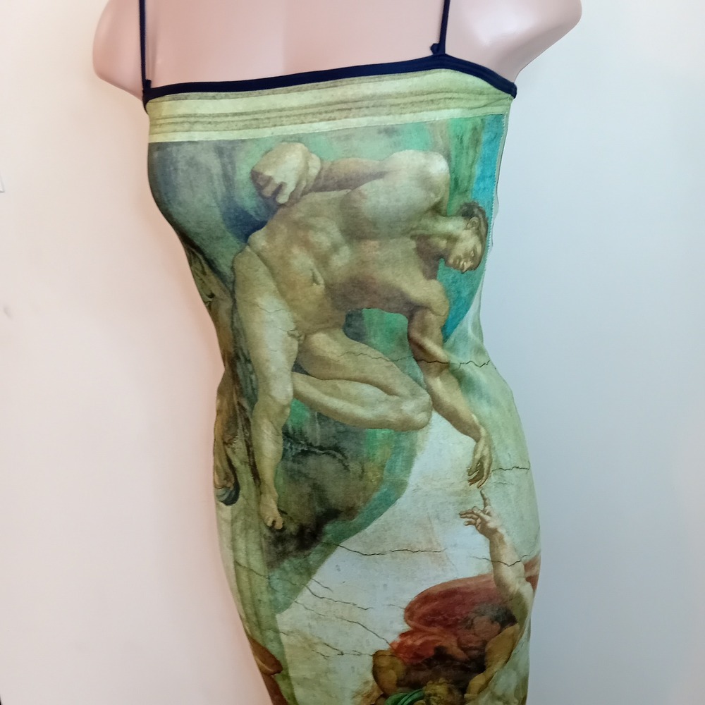 Just In Time VTG 90s Creation Of Adam‎ Regency Art Michelangelo Novelty Dress S - Picture 7 of 15